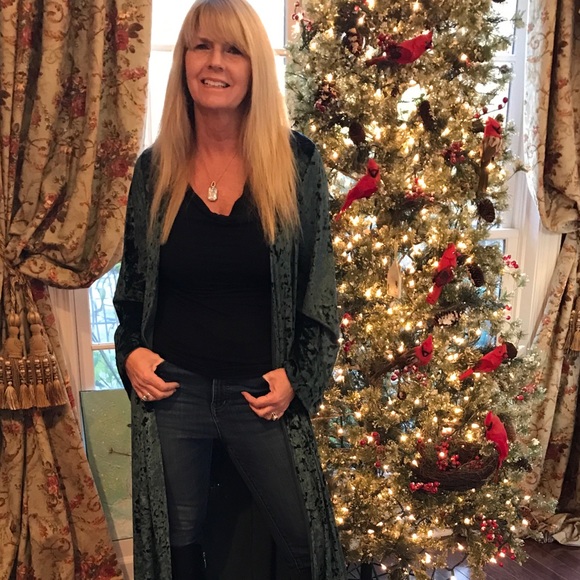 GORGEOUS JADE VELVET VELOUR CARDIGAN DUSTER!! - Picture 2 of 8